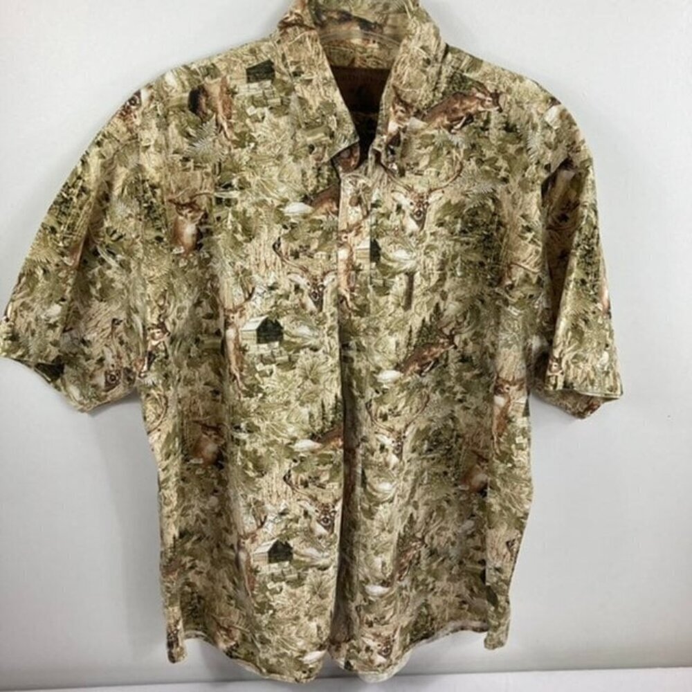 Mens North River Hunting Shirt Buck‎ Button Front Brown Tan XL Cotton
